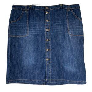 Avenue Denim Blue Jean Button Up A-Line Skirt Size 22/24 Dark Wash w/Pocket